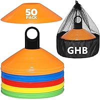 GHB Disc Cones 50 Pack Soccer Cones Sport Cones Training with Carry Bag and Holder for Football, Basketball, Coaching, Practice Equipment Includes Cone Drills Guide
