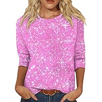 Womens 3/4 Sleeve Tops Blouses Dressy Casual Cute Print Graphic Tees Blouses Casual Plus Size Basic Tops