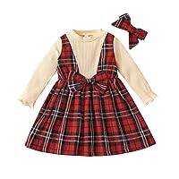 Party Dress Big Girls Toddler Girls Long Sleeve Plaid Prints Bowknot Dress Headbands Outfits Infant Party Dress