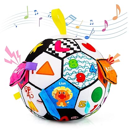 Inbeby Sensory Ball Baby Toy 6 12 Months, Musical Plush Soccer Ball for Toddler 1 2 3, Black and White High Contrast Baby Toy with Crinkle & Squeaker, Infant Baby 6 12 18 Month Toddler 1 2 3