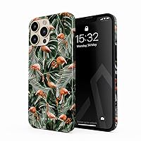 BURGA Phone Case Compatible with iPhone 14 PRO - Hybrid 2-Layer Hard Shell + Silicone Protective Case -Flamingo Green Palm Trees Leaf Tropical Leaves Exotic Bird - Scratch-Resistant Shockproof Cover