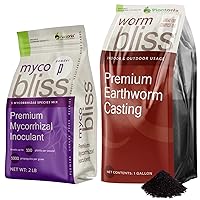 Myco Bliss Powder (2lbs) + Worm Bliss (4 Qts) - Mycorrhizal Inoculant & Organic Worm Castings for Plants - Mycorrhizae Root Enhancer Improves Nutrient Uptake & Crop Yields - Organic Plant Fertilizer