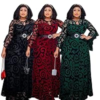 Printed Long Dress African Women's Large Chiffon Pleated 3/4 Sleeve Dress