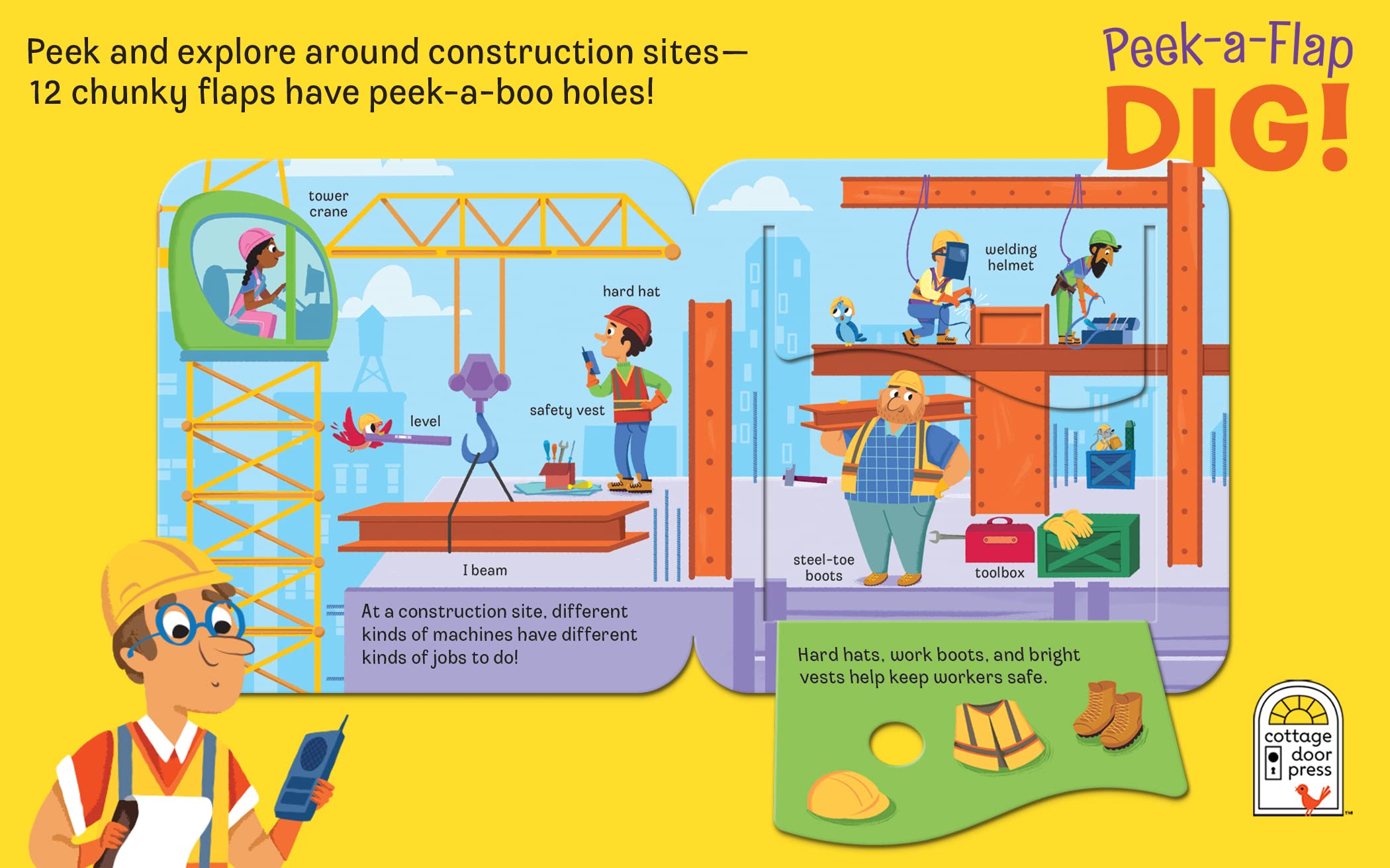 Peek-a-Flap Dig! - Construction Lift-a-Flap Board Book for Babies and Toddlers; Ages 2-7