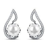 9 mm White South Sea Cultured Pearl and 0.2 carat total weight diamond accent Earring in 14KT White Gold