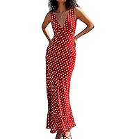 Women Y2k Floral Print Dress Slim Fit Backless Maxi Dress Spaghetti Strap Low Cut Long Dress Summer Beach wear