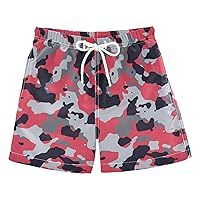 Red Gray Camo Boys Swim Trunks Swim Beach Shorts Board Shorts Bathing Suit Hawaii Beach Essentials