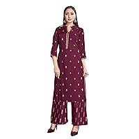 Indian Kurti for Womens With Pant | Rayon Foil Printed Dress Kurtis Kurta For Women Tops