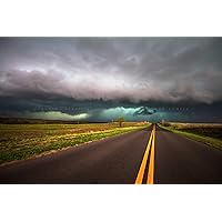 Storm Photography Print (Not Framed) Picture of Highway Leading into Thunderstorm on Spring Evening in Oklahoma Weather Wall Art Nature Decor (24