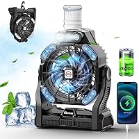 Rechargeable Camping Fan with Misting Function Versatile 26000mAh, RGB LED Night Lights, Timer, and Power Supply - Perfect for Camping, Outdoor Activities, and Emergencies