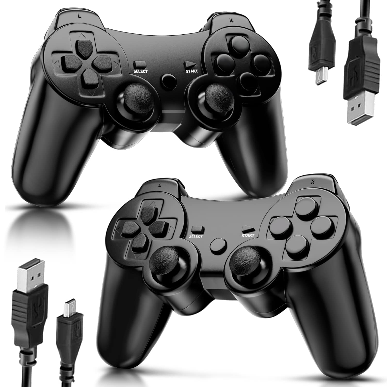 CHENGDAO Controller for PS3 Wireless Controller for Sony 2 Pack Game Controller Compatible with Playstation 3 with High-Performance Motion Sense Double Vibration and Charging Cable