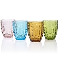 LA JOLIE MUSE Drinking Glasses Set of 4, Eatser Home Decorations Gift, Colored Premium Heavyweight Glassware, 12OZ Multicolor Vintage Glass Cup