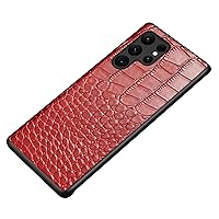 Genuine Leather Case for Samsung Galaxy S23/S23 Plus/S23 Ultra Crocodile Texture Design Slim Lens Protection Wear-Resistant Phone Cover (Red,S23)