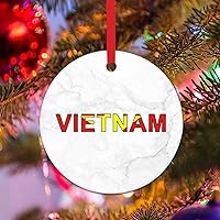 Christmas Ornament - Vietnam Ornament - Ceramic Ornaments for Xmas Vietnam Flag Text Word Christmas Ornaments Patriotic National Symboy Christmas Decor Keepsake