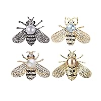 Rhinestone Pearl Bee Brooch Honey Bee Lapel Pin Vintage Crystal Insect Pin for Women Men
