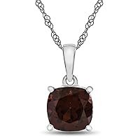 Solid 10k White Gold 7mm Cushion-Cut Center Stone Pendant Necklace