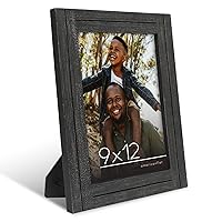 Americanflat 9x12 Picture Frame in Charcoal Black - Rustic Picture Frame with Textured Engineered Wood, Shatter Resistant Glass, and Easel - Horizontal and Vertical Formats For Wall and Tabletop