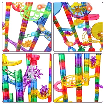 Meland Marble Run Sets for Kids - 153Pcs Marble Race Track Marble Maze Madness Game STEM Building Tower Toy for 4 5 6 + Year Old Boys Girls(113 Pcs + 30 Glass + 10 Led Lighted Marbles)