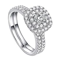 Solid Gold 0.5ct Moissanite Bridal Rings Sets for Women Round Simulated Diamond Her Halo Wedding Engagement Ring, 2 Piece Set