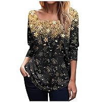 Women's Long Sleeve Blouses Fashionable Waist Square Neck Print T-Shirt Top Flannel, S-3XL