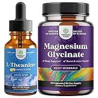 Bundle of High Absorption L-Theanine Liquid Drops - Nootropic Focus Supplement and Magnesium Glycinate 400mg Per Serving - Vegan High Absorption Chelated Magnesium Glycinate Capsules for Women & Men