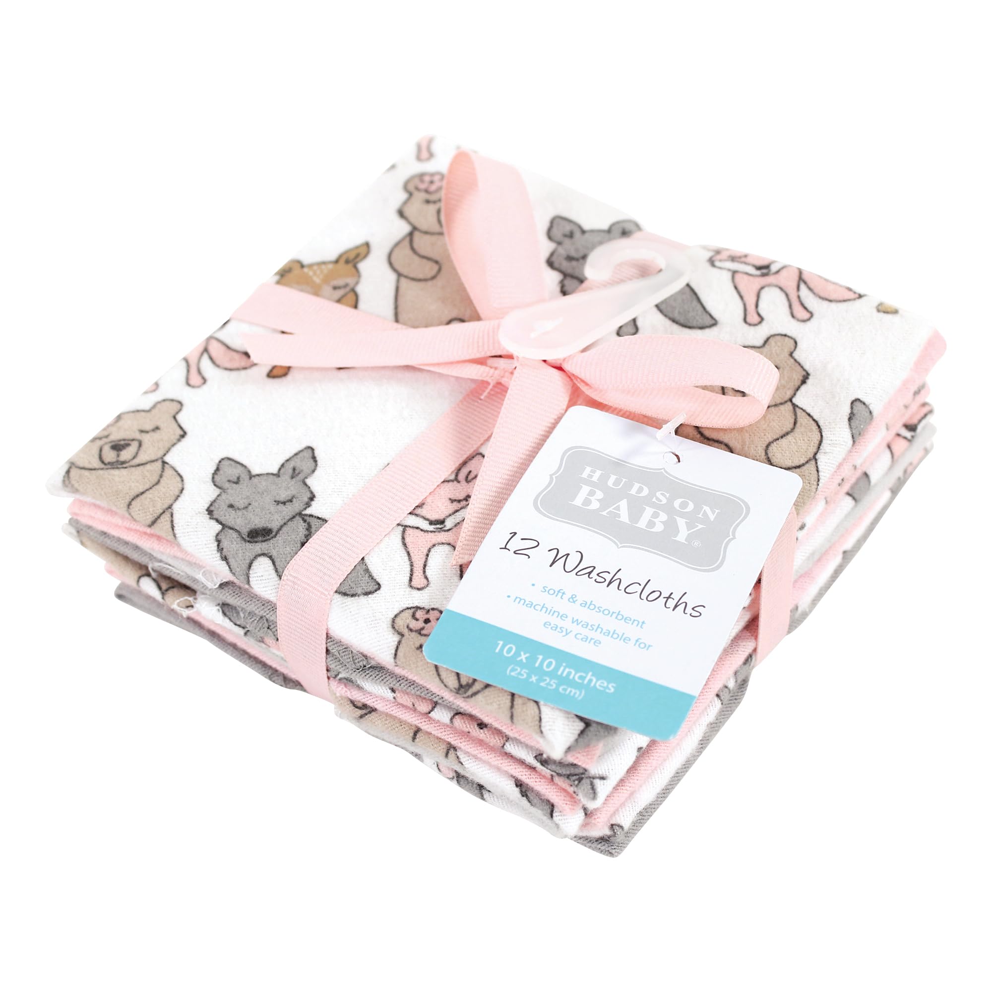 Hudson Baby Unisex Baby Flannel Cotton Washcloths 12-Pack, Wild Forest Pink, One Size