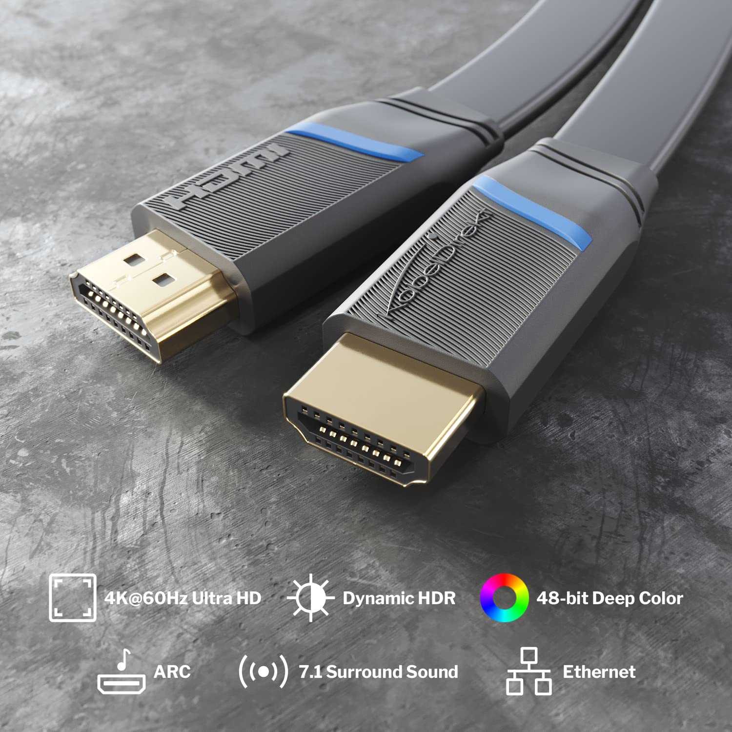 KabelDirekt 6ft 4K/8K HDMI Cable + 6.6ft HDMI Flat Cable for Laying - High Speed HDMI 2.0 Cables Bundle