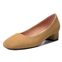 Womens Cute Dating Solid Square Toe Suede Slip On Chunky Low Heel Pumps Shoes 1.5 Inch