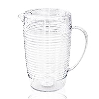 Arrow Home Products Clear Plastic Beverage Pitcher with Lid, 76 Ounce - Thick-Walled Modern Coil Design, Made in The USA - Fill with Ice Water, Iced Tea or Juice - BPA Free, Dishwasher Safe