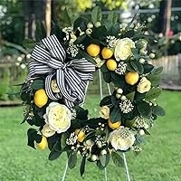 Front Door Wreath 17in,Artificial 17 Inch Summer Faux Wreath,Indoor and Outdoor Home Decoration for Front Door Garden Party Wedding Home Decoration (Lemon Blueberry Fruit)