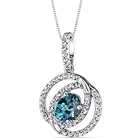 PEORA Created Alexandrite Dual Halo Pendant 14K White Gold with Genuine White Topaz, Color Changing 1.50 Carats Oval Shape 8x6mm, with 18 inch Chain