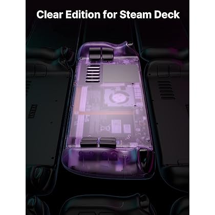 JSAUX Transparent Back Plate [PC0106, Purple] with Magnetic Cooler [GP0202], Compatible for Steam Deck, DIY Clear Edition Replacement Shell Case with Magnetic Cooling Fan