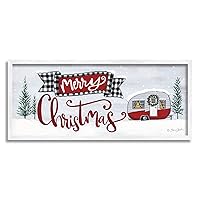 Stupell Industries Merry Christmas Winter Sentiment Festive Snowy Camper Trailer White Framed Wall Art, 30 x 13, Red