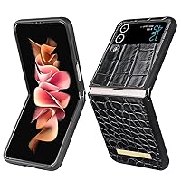 Case for Samsung Galaxy Z Flip 4, Ultra Slim Classic Crocodile Pattern PU Leather Back Cover Durable Anti-Slip Shockproof Protective Phone Case for Galaxy Z Flip 4,Black