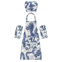 Blue Dragons 3 Pcs Kids Apron Toddler Chef Painting Baking Gardening (with Pockets) Adjustable Artist Apron for Boys Girls-S
