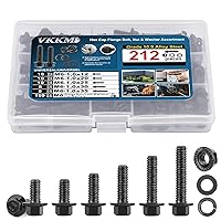 VKKM 212 pcs M6 Hex Cap Flange Bolt Assortment Kit/Screws, Nuts & Washers/Black Oxide, M6-1.0 x 12/20/25/30/35mm, Reusable Storage Case with Adjustable Dividers