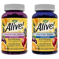 Nature's Way Alive! Women’s and Men’s 50+ Gummy Multivitamins, B-Vitamins, Delicious Flavors, 60 Gummies Per Bottle