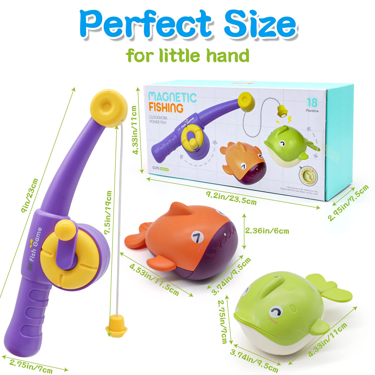Bath Toys for Toddlers 1-3, Magnet Fishing Game Bath Baby Toy for 2-5 Year Old Boys Girls Bathtub Toy Gifts for Kid, 2 Wind Up Fish Water Toys&1 Fishing Pole