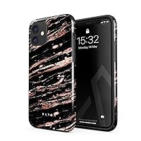 BURGA Phone Case Compatible with iPhone 12 Mini - Hybrid 2-Layer Hard Shell + Silicone Protective Case -Rich Rose Gold and Black Marble - Scratch-Resistant Shockproof Cover