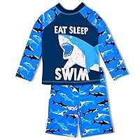 Boys Two Piece Rash Guard Swimsuits Kids Long Sleeve Sunsuit Swimwear Sets