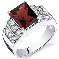 PEORA Garnet Solitaire Ring for Women 925 Sterling Silver, Genuine Gemstone Birthstone, Large 2.75 Carats Radiant Cut, Sizes 5 to 9