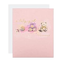 Hallmark Baby Girl Birth Congratulations Card - Traditional Design with Gold Foil Lettering and Details