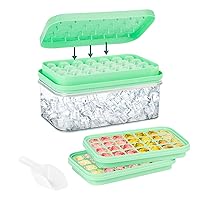 Ice Cube Tray with Lid and Bin, 2 Pack 56pcs Ice Cubes Maker with Scoop and Container, Small Ice Cube Molds Stackable Easy-Release for Freezer, Cocktail, Coffee, Baby Food