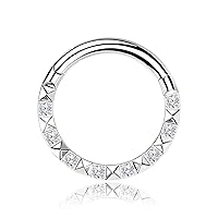Premium Body Jewelry - Titanium Segment Ring with Front Pyramid Pattern and Crystals