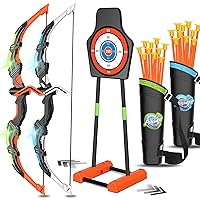 Bow and Arrow for Kids 8-12, Upgraded Kids Archery Set with Automatic Moving Target, Sport Game Toy with 20 Suction Cup Arrows 2 Led Light Bows&Quivers, Gift for Boy Girl Age 3 4-6 10(2Pack)