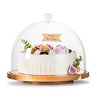 Cake Stand Acrylic Lid, Bread Container and can be rotated Wooden Base with Dome ，Cake Display Server Tray for Birthday， Kitchen ，Party ，Baking Gifts (Larger,14)