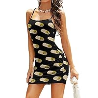 Delicious Burrito Taco Women's Sexy Bodycon Dress Spaghetti Strap Mini Dresses Sleeveless Club Dress