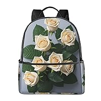 Rose White Backpack Fashion Printed Backpack Lightweight Canvas Backpack Travel Daypack
