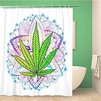 Bathroom Shower Curtain Cannabis Leaf Marijuana Herb Weed Ganja Illicit Narcotic Illegal 66x72 inches Waterproof Bath Curtain Set with Hooks