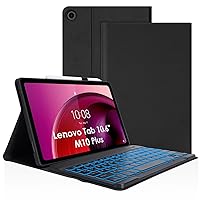 LAMA Backlit Keyboard Case for Lenovo Tab M10 Plus 3rd Gen (2022) 10.6 Inch, 7 Colors Light - Detachable - Magnetically - Wireless Keyboard Slim Stand Cover with Pen Holder for TB125FU/TB128FU/TB128XU